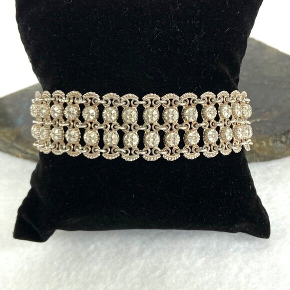 Vintage Antique 800 Silver 2 Row Diamond Cut Adjustable Foxtail Slide Bracelet - Picture 1 of 17